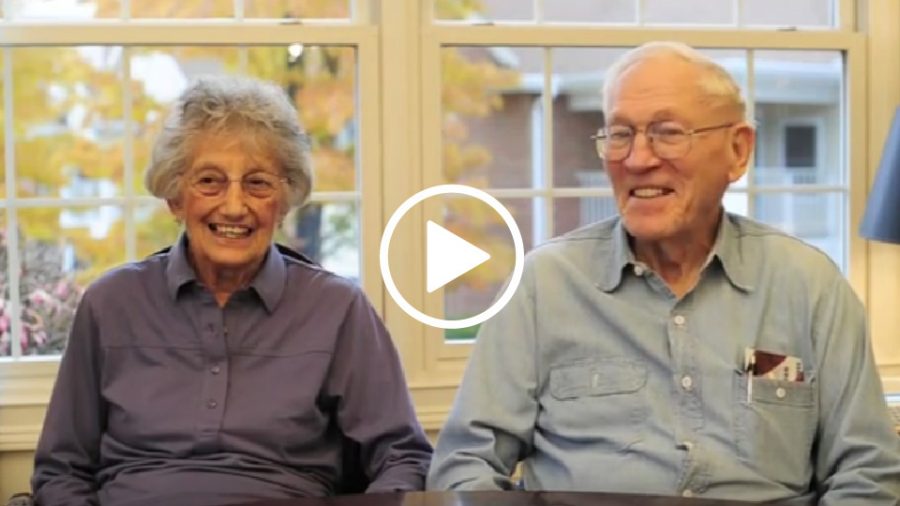 Video still of senior couple smiling